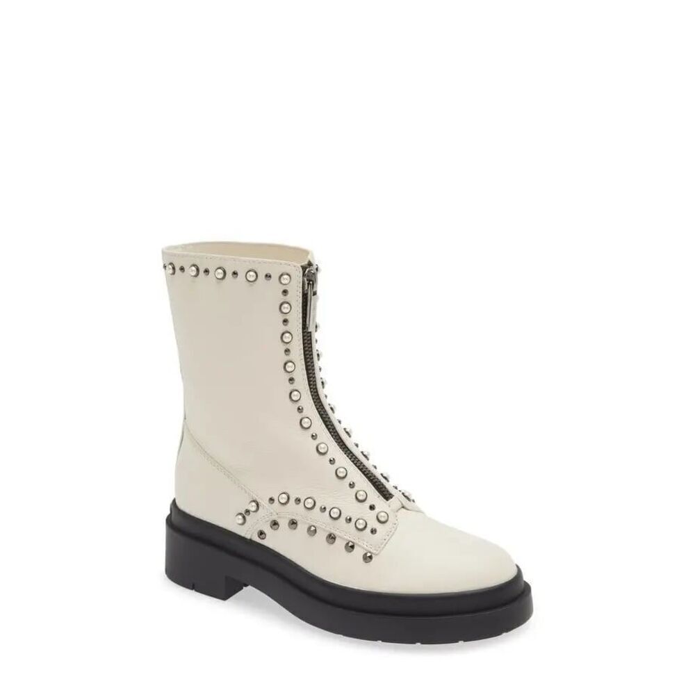 NIB Jimmy Choo Nola Studded Boot - Latte / Pearl - Designer Combat Boots $1395 M